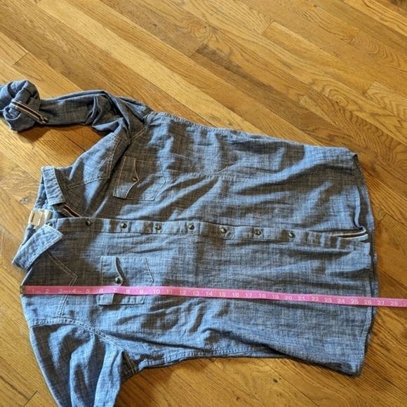 Ariat XL Fitted Blue Long Roll Sleeve Shirt w/ Snap Front & Decorative Stitching - Picture 10 of 13